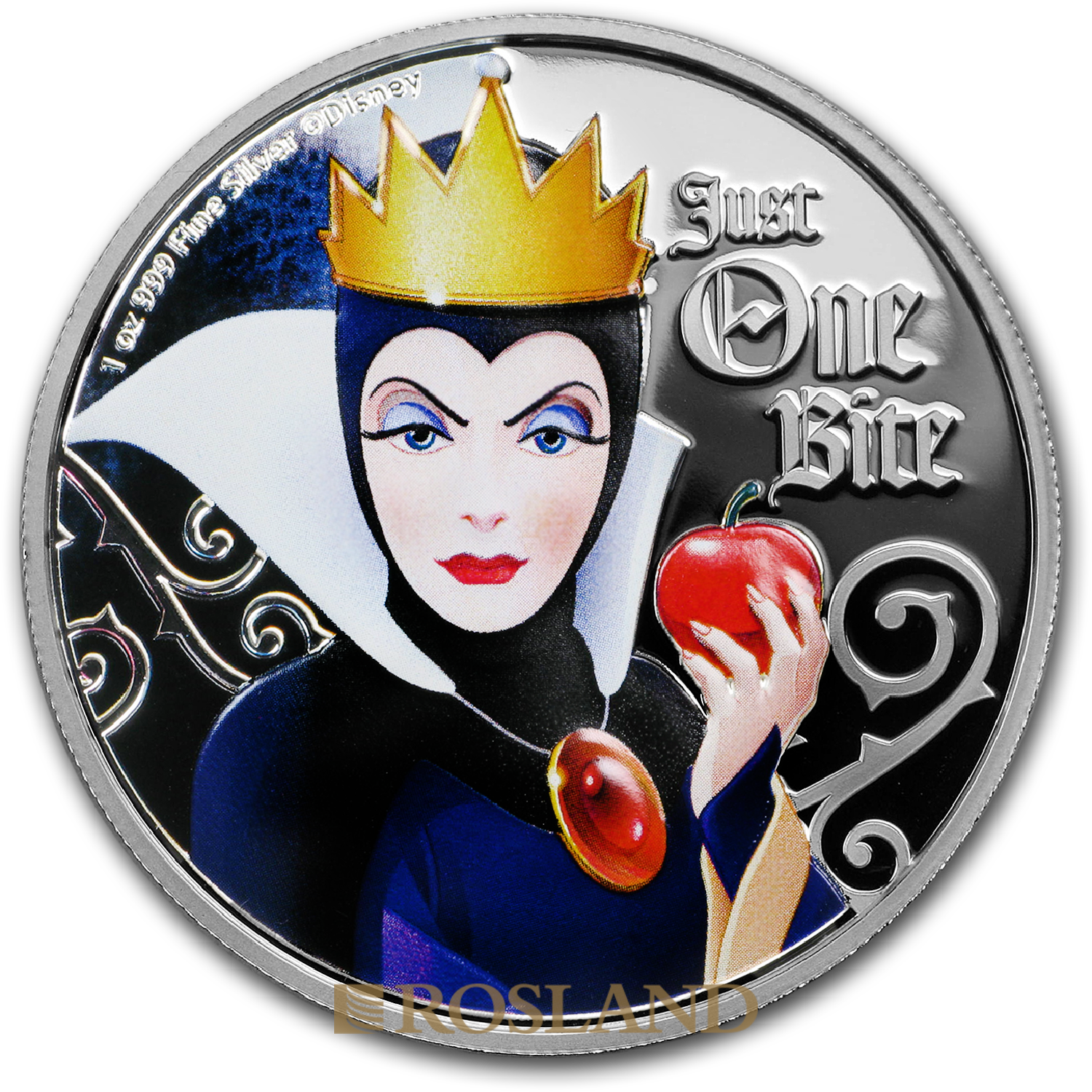 1 Unze Silbermünze Disney© Die böse Königin 2018 PP (Koloriert, Box, Zertifikat)
