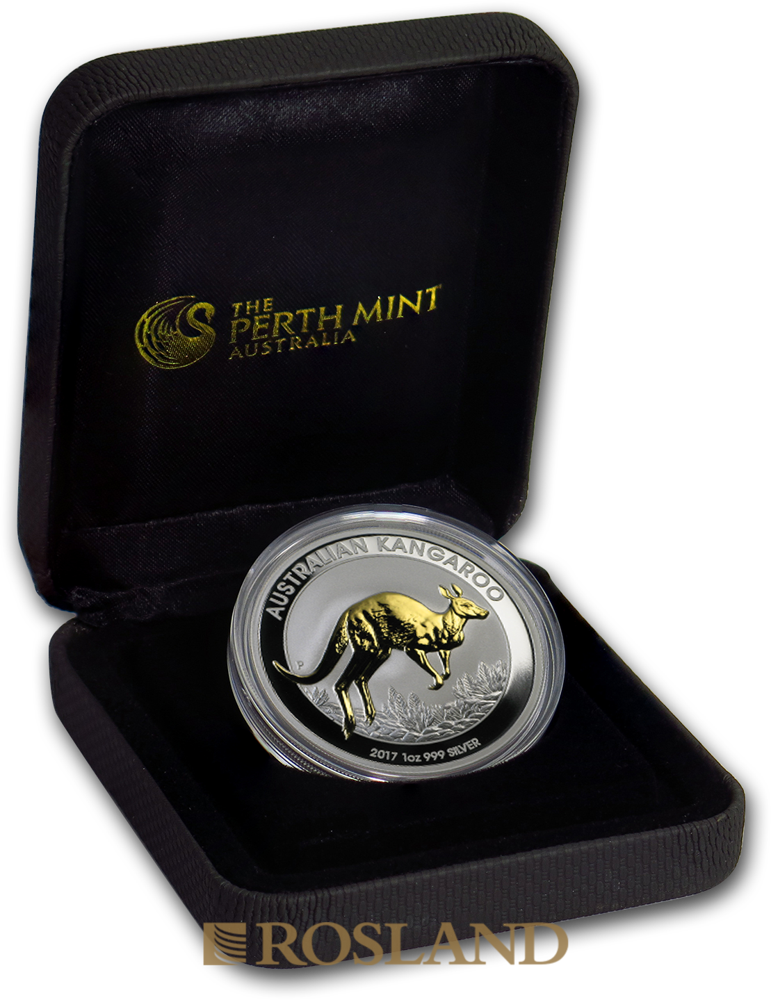 1 Unze Silbermünze Känguru 2017 PP (Vergoldet, Box, Zertifikat)