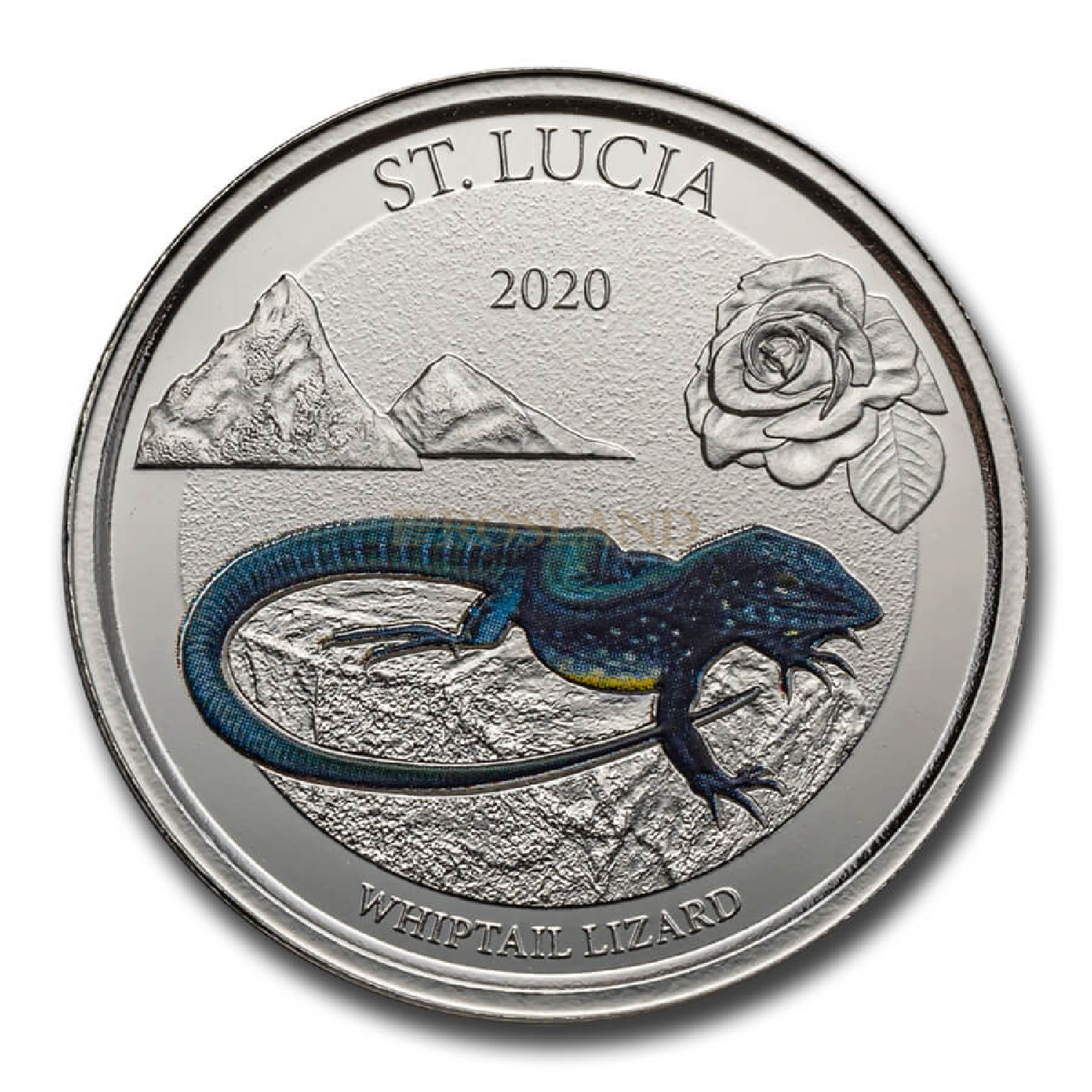 1 Unze Silbermünze EC8 St. Lucia Whiptail Lizard 2020 PP (Koloriert, Box)