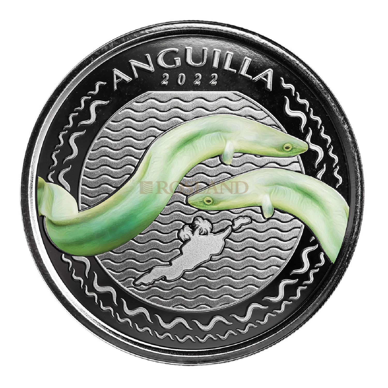 1 Unze Silbermünze EC8 Anguilla Aale 2022 PP (Koloriert, Box)