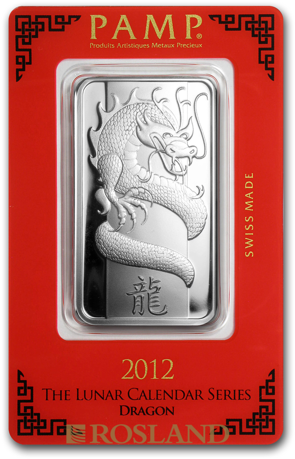 1 Unze Silberbarren PAMP Lunar Jahr des Drachens 2012