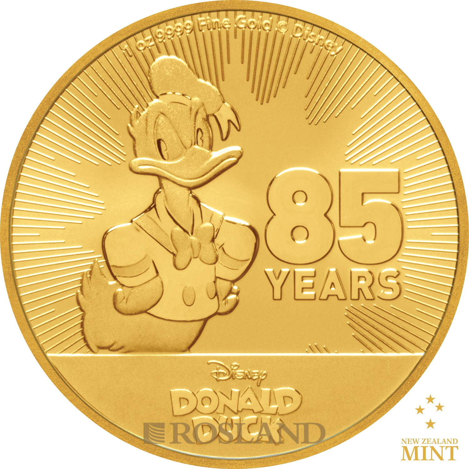 1 Unze Goldmünze Disney® Donald Duck 85 Jahre Jubiläum 2019