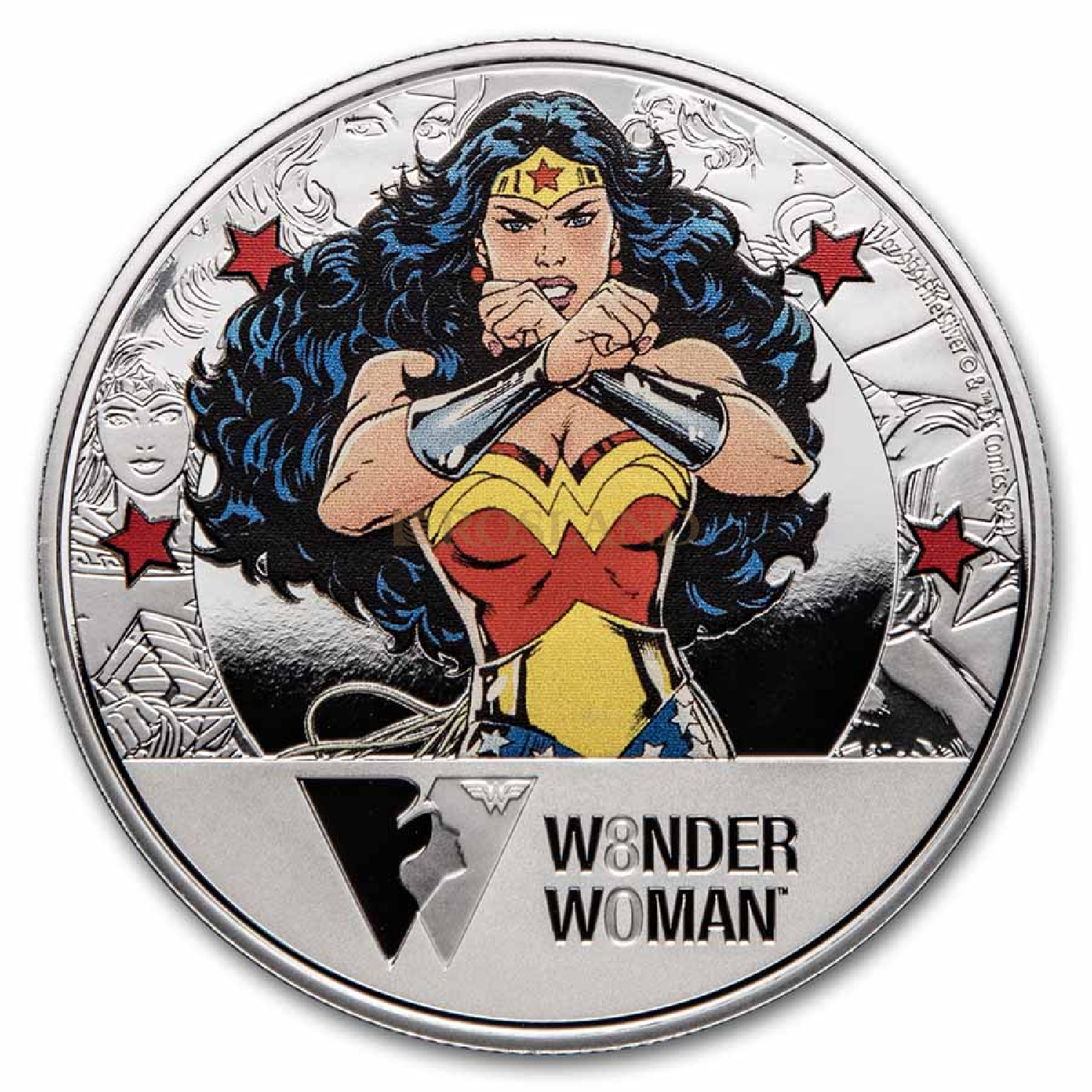1 Unze Silbermünze DC Comics Wonderwoman 80 Jahre Jubiläum 2021 (PP, Koloriert, Box, Zertifikat)