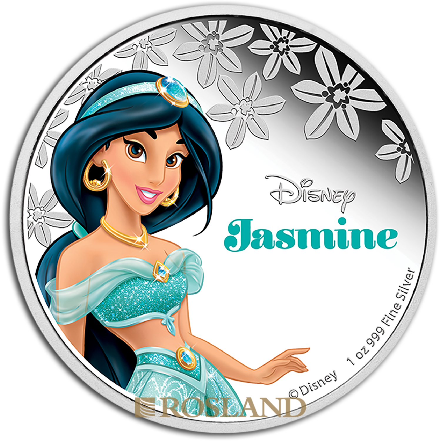 1 Unze Silbermünze Disney© Prinzessin Jasmin 2015 PP (Koloriert, Box, Zertifikat)