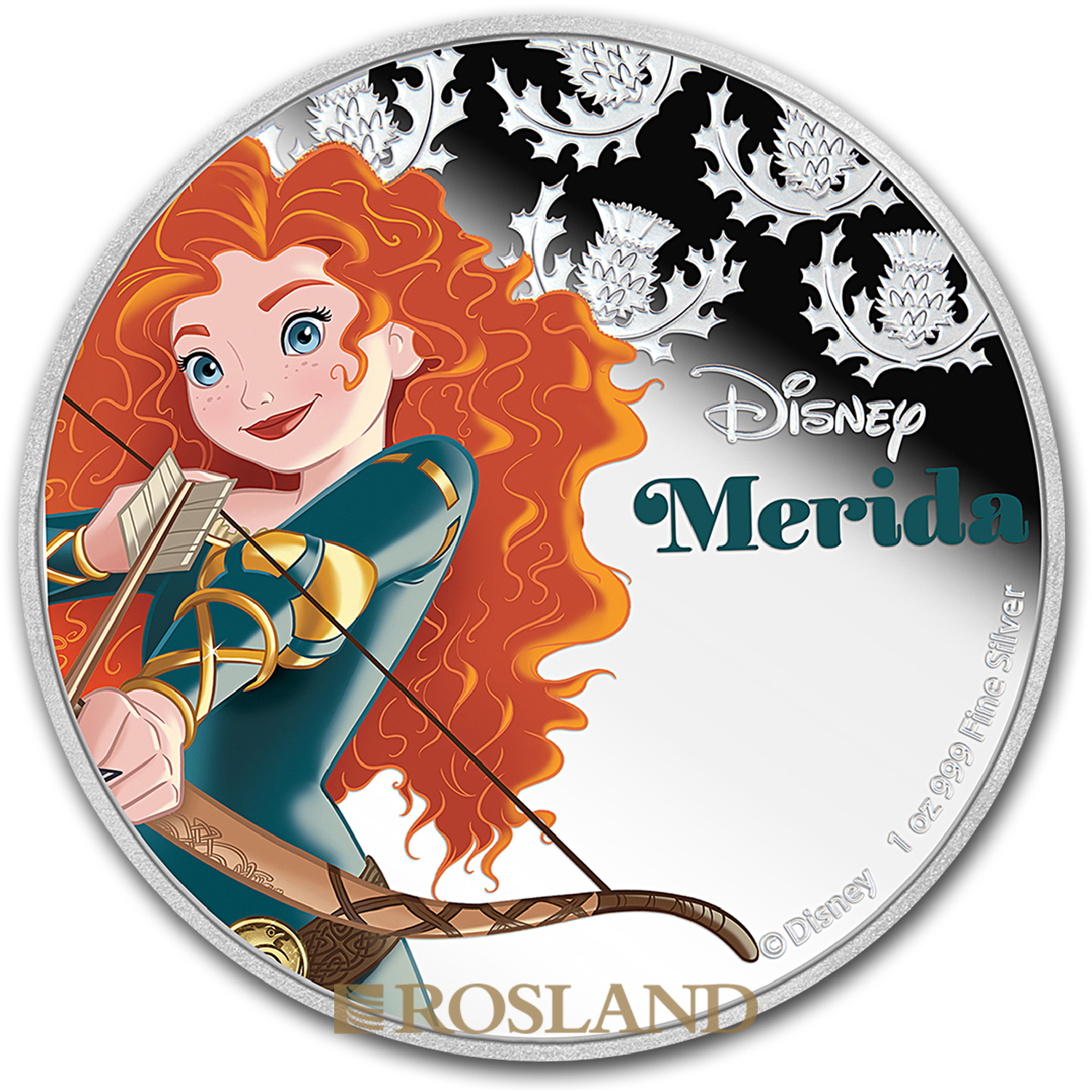 1 Unze Silbermünze Disney© Prinzessin Merida 2016 PP (Koloriert, Box, Zertifikat)