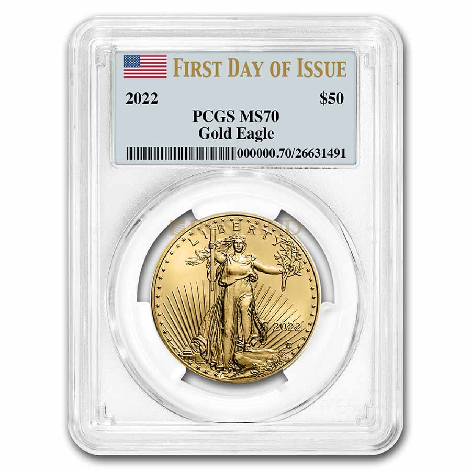 1 Unze Goldmünze American Eagle 2022 PCGS MS-70 First Day of  Issue