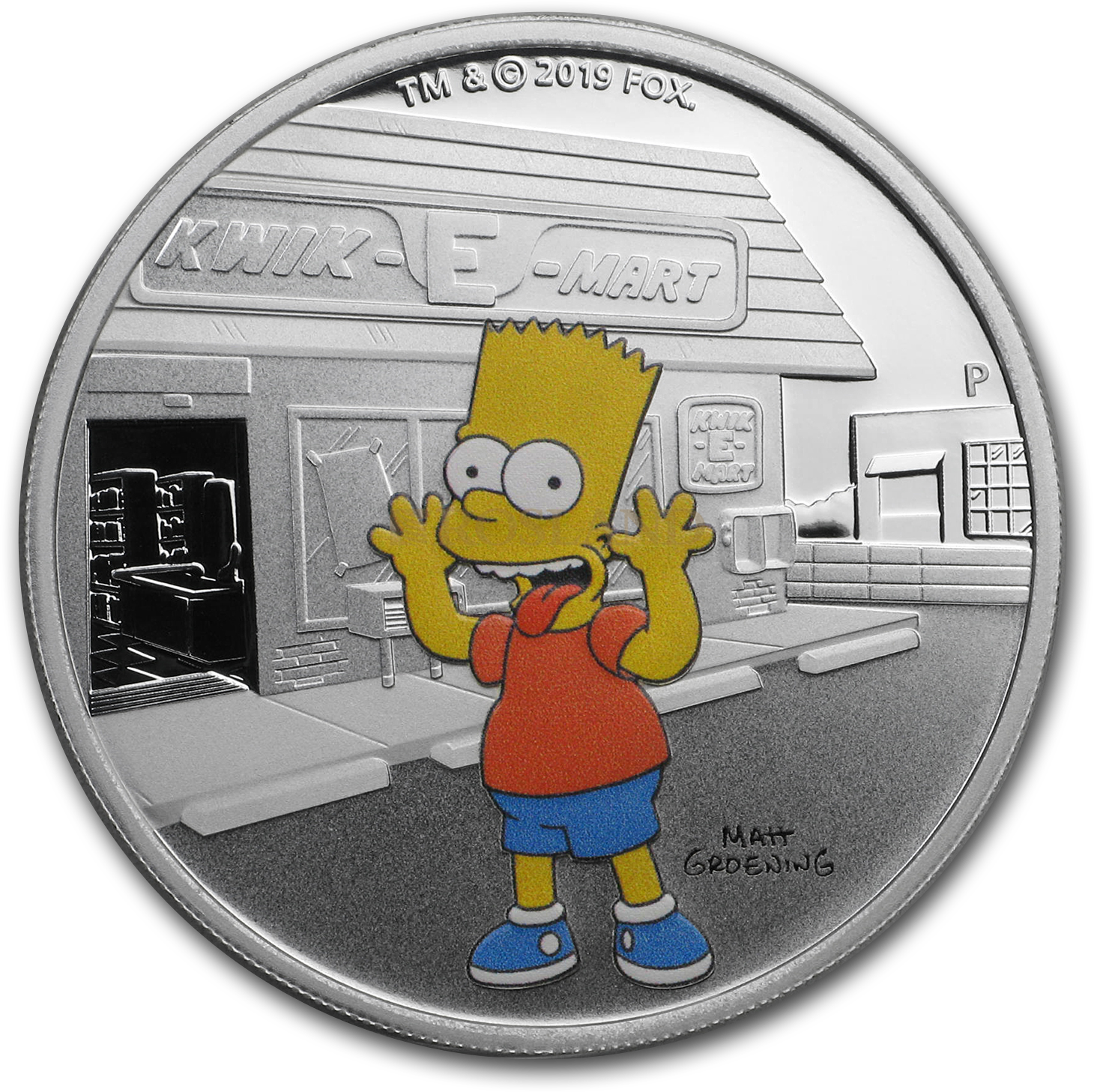 1 Unze Silbermünze Tuvalu Simpsons Bart 2019 PP (Koloriert, Box, Zertifikat)