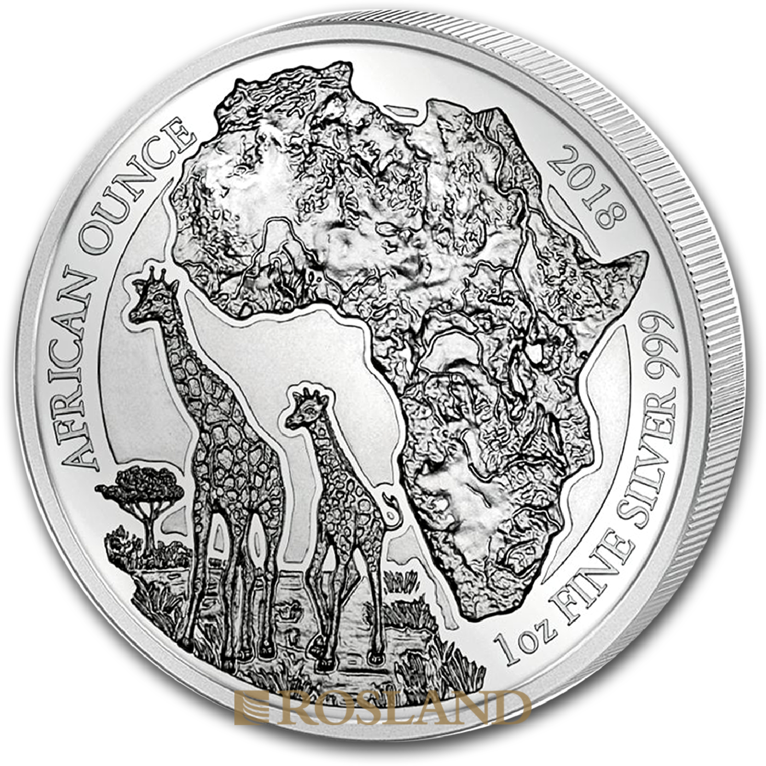 1 Unze Silbermünze Ruanda Wildlife Giraffe 2018 PP