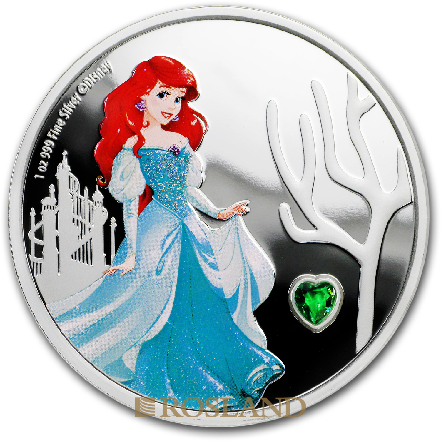 1 Unze Silbermünze Disney© Prinzessin Ariel 2018 PP (Edelstein, Koloriert, Box, Zertifikat)