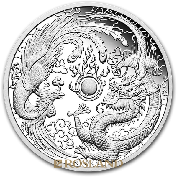 Chinesische Glücksmünze – Drache & Phönix, Goldfarben, 45 Mm, Sammlerstück